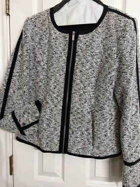 Calvin Klein Black-Trim Gray Tweed Zip Jacket